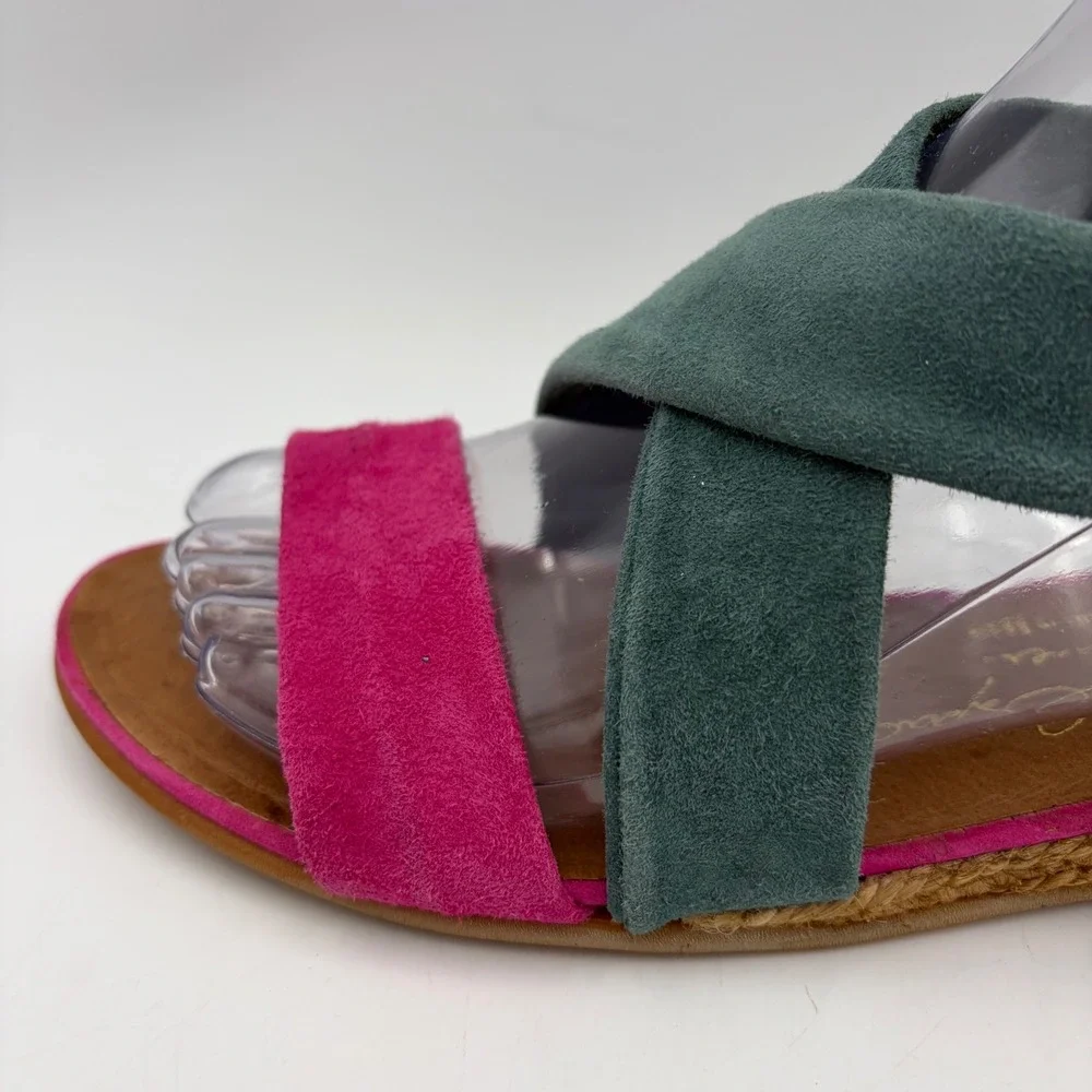 Suede Espadrille Sandals Flats Teal Pink Colorblock Artsy Spain Women 6-6.5 READ